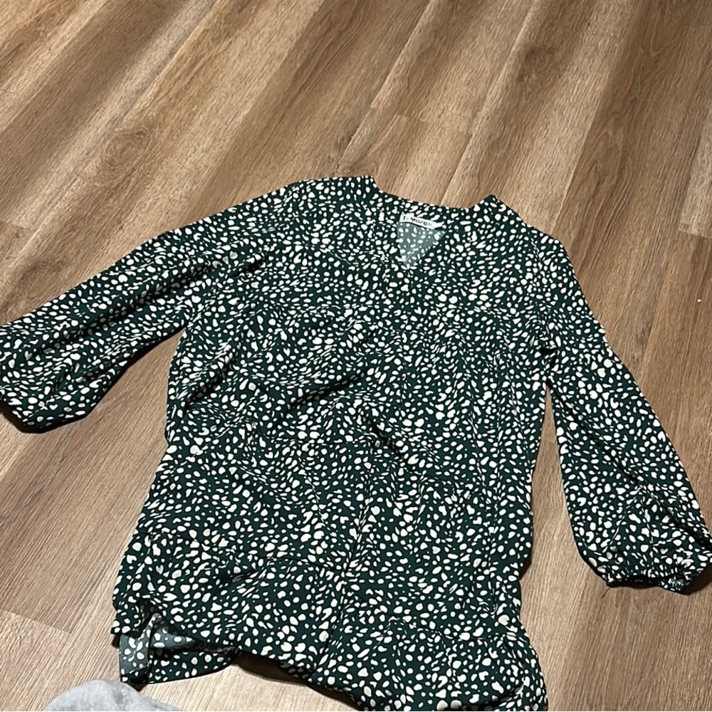 Green and White Polka Dot Blouse